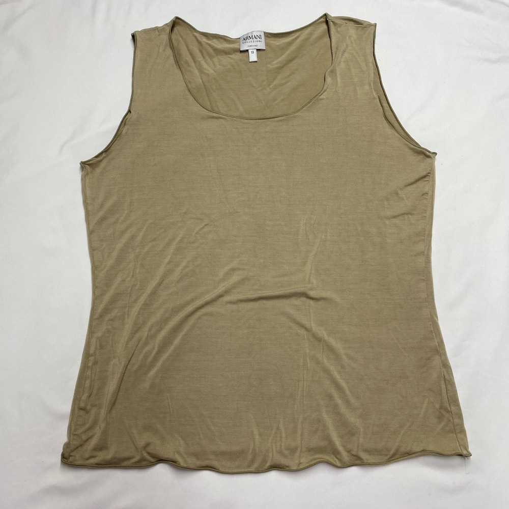 Armani Collezioni Tan Sleeveless Scoop Neck Jersey Top Made in Italy Size 10